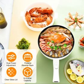 Electric Hot Pot Non-Stick Frying Pan Portable Rapid Noodles Cooker with Long Handle Steamer Spatula Dual Power Control Overheat Dry-Boil Protect (Default: default title)
